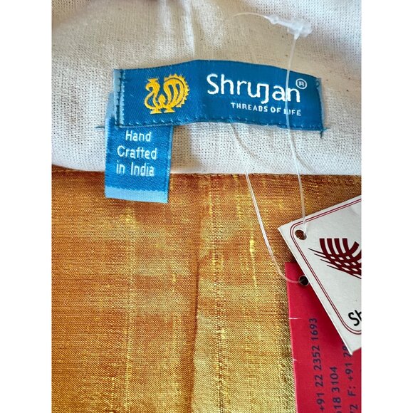 Handcrafted Shrujan Raw Silk Embroidered Cushion Covers 16"x16" Gold Pair NWT - Picture 14 of 16